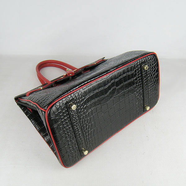 High Quality Fake Hermes Birkin 35CM Crocodile Veins Leather Bag Black/Red 6089